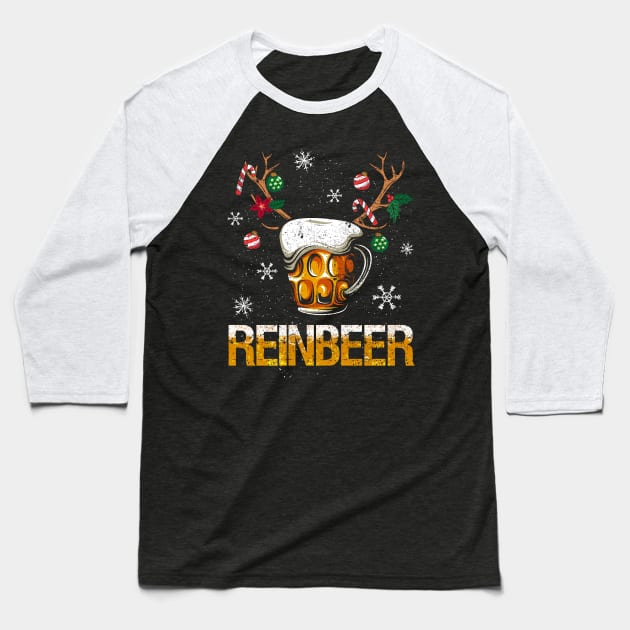 Christmas Funny Drinking Beer Reindeer Rein-Beer Gifts Baseball T-Shirt by thuden1738